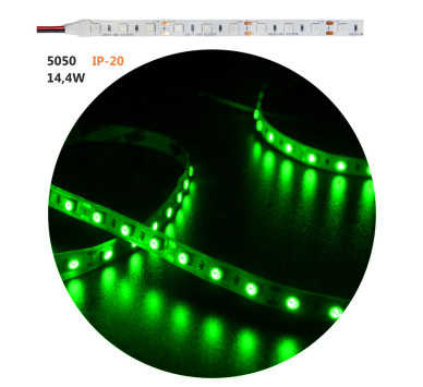 ΤΑΙΝΙΑ LED 5m 12VDC 14.4W/m 5050 60LED/m ΠΡΑΣΙΝΟ IP20 ECO