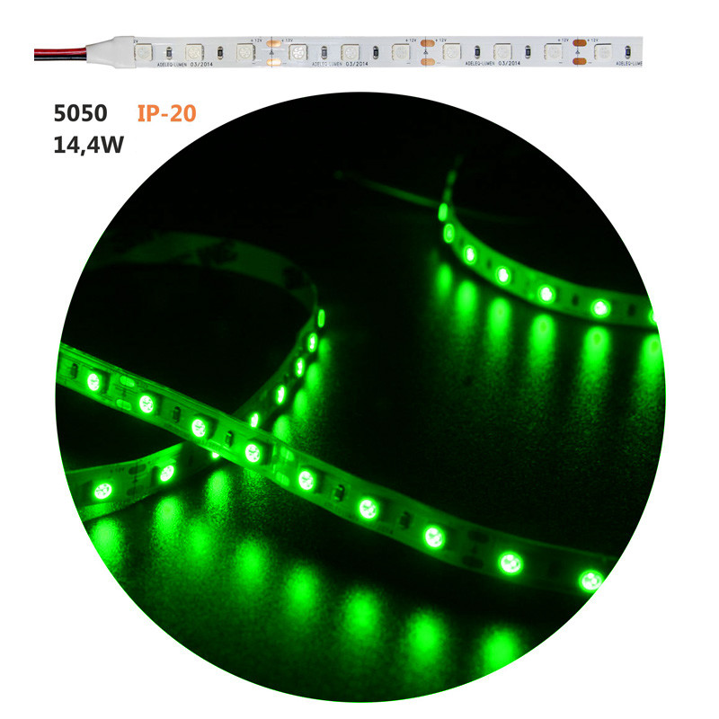 ΤΑΙΝΙΑ LED 5m 12VDC 14.4W/m 5050 60LED/m ΠΡΑΣΙΝΟ IP20 ECO