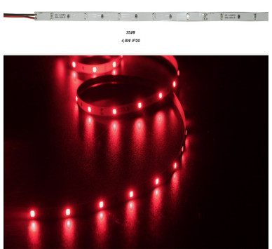 ΤΑΙΝΙΑ LED 5m 24VDC 4.8W/m 3528 60LED/m ΚΟΚΚΙΝΟ IP20
