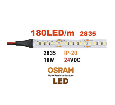 ΤΑΙΝΙΑ LED 5m 24VDC 18W/m 2835 180LED/m 6500K IP20(OSRAM LED)