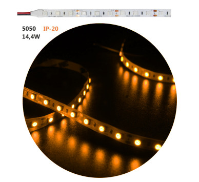 ΤΑΙΝΙΑ LED 5m 24VDC14.4W/m 5050 60LED/m ΠΟΡΤΟΚΑΛΙ IP20 ECO