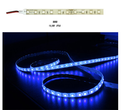 ΤΑΙΝΙΑ LED 5m 24VDC 14.4W/m 5050 60LED ΜΠΛΕ IP54 ECO