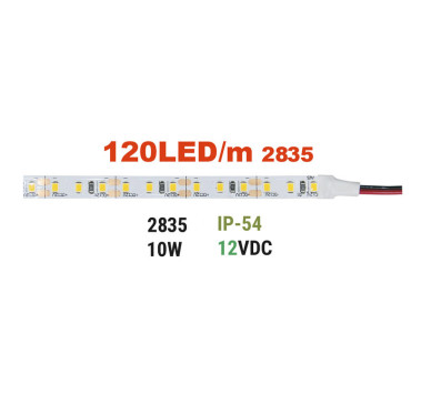 ΤΑΙΝΙΑ LED 5m 12VDC 10W/m 2835 120LED/m 3000K IP54