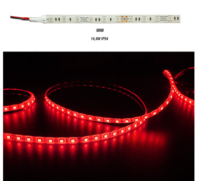 ΤΑΙΝΙΑ LED 5m 24VDC 14.4W/m 5050 60LED ΚΟΚΚΙΝΟ IP54 ECO