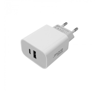 20W Φορτιστής τοίχου USB-C + USB-A, λευκός