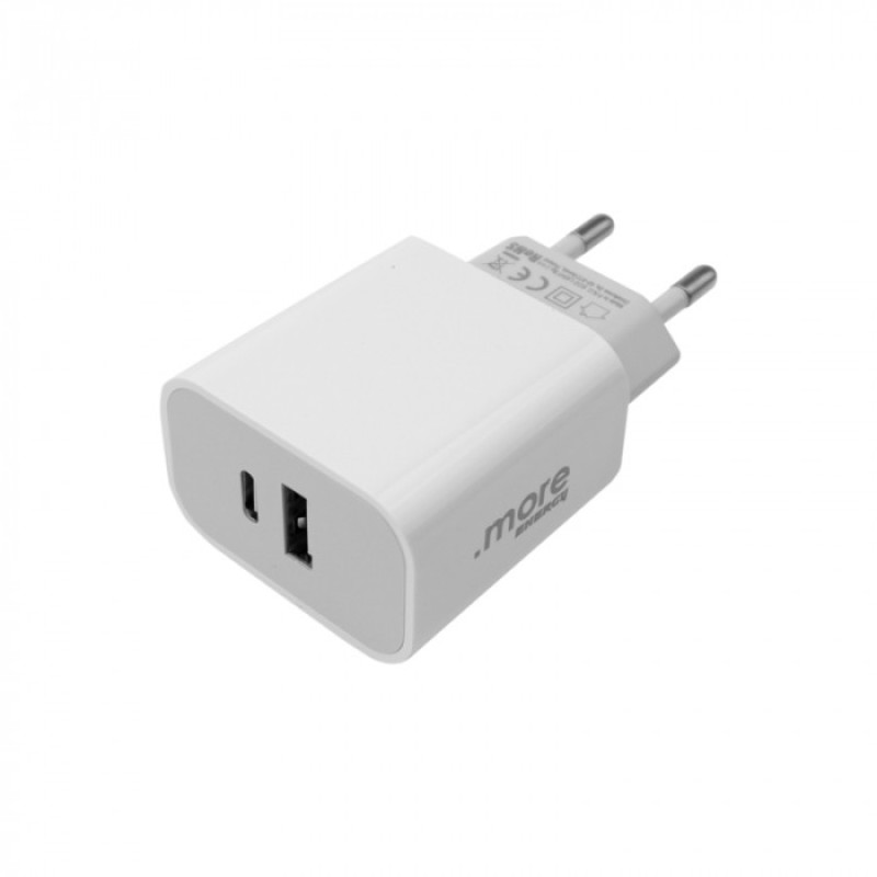 20W Φορτιστής τοίχου USB-C + USB-A, λευκός
