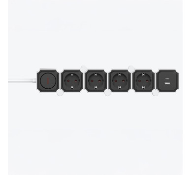 ΠΟΛΥΠΡΙΖΟ 4 ΘΕΣΕΩΝ ΚΑΙ 2 USB (TYPE A & C) ΣΠΑΣΤΟ  ΜΕ ΚΑΛΩΔΙΟ ΚΑΙ ΔΙΑΚΟΠΤΗ 3x1,5mm 2m ΜΕ ΠΡΟΣΤΑΣΙΑ ΕΠΑΦΩΝ