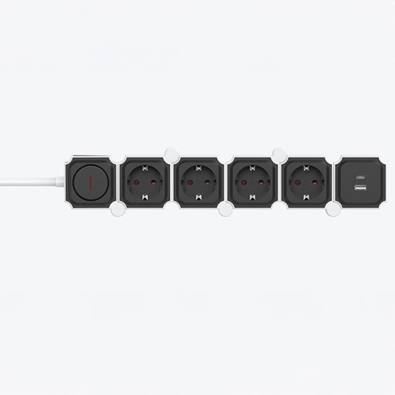 ΠΟΛΥΠΡΙΖΟ 4 ΘΕΣΕΩΝ ΚΑΙ 2 USB (TYPE A & C) ΣΠΑΣΤΟ  ΜΕ ΚΑΛΩΔΙΟ ΚΑΙ ΔΙΑΚΟΠΤΗ 3x1,5mm 2m ΜΕ ΠΡΟΣΤΑΣΙΑ ΕΠΑΦΩΝ