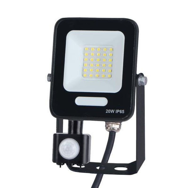 ΠΡΟΒΟΛΕΑΣ LED 20W SMD ΜΕ ΠΕΡΙΣΤΡΕΦΟΜΕΝΟ ΑΝΙΧΝΕΥΤΗ ΚΙΝΗΣΗΣ ΜΑΥΡΟΣ IP54 6500K PLUS