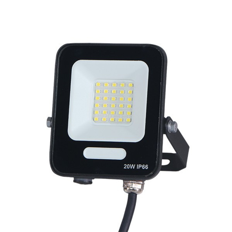 ΠΡΟΒΟΛΕΑΣ LED 20W SMD ΜΑΥΡΟΣ IP66 4000K PLUS 60cm ΚΑΛΩΔΙΟ