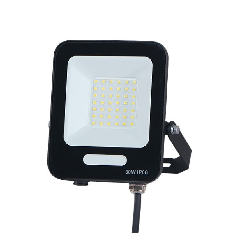 ΠΡΟΒΟΛΕΑΣ LED 30W SMD ΜΑΥΡΟΣ IP66 3000K PLUS 60cm ΚΑΛΩΔΙΟ