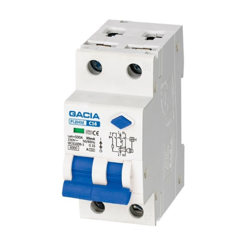 ΡΕΛΕ RCBO ΔΙΠΟΛΙΚΟ 20A 6kA 100mA 1P+N GACIA TYPE A