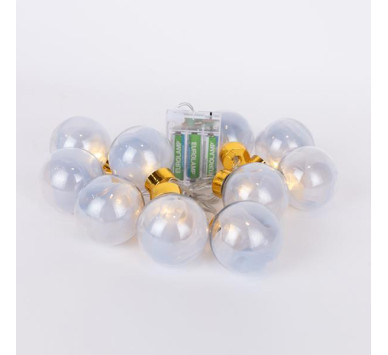 ΣΕΙΡΑ, 10 LED 5mm, ΔΙΑΚΟΣΜΗΤΙΚEΣ ΜΠΑΛΕΣ ΜΕ ΑΣΗΜΙ ΥΦΑΣΜΑ, ΜΠΑΤΑΡΙΑΣ 3ΧΑΑ, ΧΡΟΝΟΔΙΑΚΟΠΤΗ, ΔΙΑΦΑΝΟ PVC ΚΑΛΩΔΙΟ, ΘΕΡΜΟ ΛΕΥΚΟ LED ΑΝΑ 15cm, ΠΡΟΕΚΤΑΣΗ ΠΑΡΟΧΗΣ 30cm, IP20