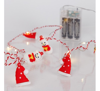 ΣΕΙΡΑ, 20 MINI LED, ΣΚΟΥΦΟΣ & ΧΙΟΝΑΝΘΡΩΠΟΣ, ΜΠΑΤΑΡΙΑΣ 3xAA, ΧΡΟΝΟΔΙΑΚΟΠΤΗ, ΚΟΚΚΙΝΟ & ΛΕΥΚΟ ΧΑΛΚΙΝΟ ΚΑΛΩΔΙΟ, ΘΕΡΜΟ ΛΕΥΚΟ LED ΑΝΑ 10cm, ΠΡΟΕΚΤΑΣΗ ΠΑΡΟΧΗΣ 30cm, IP20