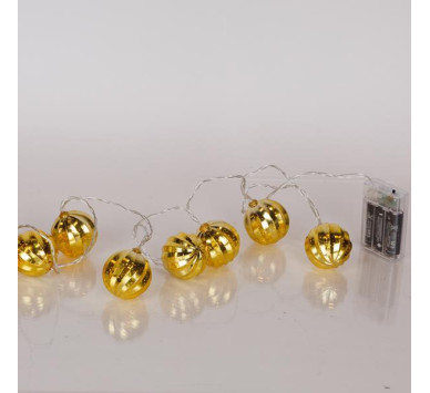 ΣΕΙΡΑ, 10 LED 5mm, ΧΡΥΣΗ ΜΠΑΛΑ ΠΛΑΣΤΙΚΗ, ΜΠΑΤΑΡΙΑΣ 3xAA, ΧΡΟΝΟΔΙΑΚΟΠΤΗ, ΔΙΑΦΑΝΟ PVC ΚΑΛΩΔΙΟ, ΘΕΡΜΟ ΛΕΥΚΟ LED ΑΝΑ 15cm, ΠΡΟΕΚΤΑΣΗ ΠΑΡΟΧΗΣ 30cm, IP20