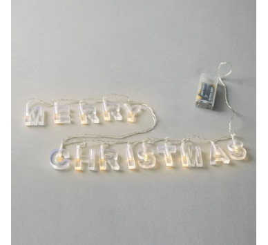 ΣΕΙΡΑ, 14 LED 5mm, 'MERRY CHRISTMAS' ΜΕ ΔΙΑΦΑΝΑ ΓΡΑΜΜΑΤΑ, ΜΠΑΤΑΡΙΑΣ 2xAA, TIMER,  ΔΙΑΦΑΝΟ PVC ΚΑΛΩΔΙΟ, ΘΕΡΜΟ ΛΕΥΚΟ LED ΑΝΑ 8cm, ΠΡΟΕΚΤΑΣΗ ΠΑΡΟΧΗΣ 30cm, IP20