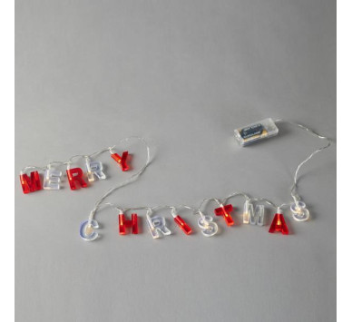 ΣΕΙΡΑ, 14 LED 5mm, 'MERRY CHRISTMAS' ΜΕ ΚΟΚΚΙΝΑ & ΑΣΠΡΑ ΓΡΑΜΜΑΤΑ, ΜΠΑΤΑΡΙΑΣ 2xAA, TIMER,  ΔΙΑΦΑΝΟ PVC ΚΑΛΩΔΙΟ, ΘΕΡΜΟ ΛΕΥΚΟ LED ΑΝΑ 8cm, ΠΡΟΕΚΤΑΣΗ ΠΑΡΟΧΗΣ 30cm, IP20