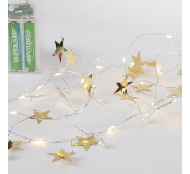 ΣΕΙΡΑ, 20 MINI LED, ΔΙΑΚΟΣΜΗΤΙΚΑ ΑΣΤΕΡΙΑ & ΠΕΡΛΕΣ, ΜΠΑΤΑΡΙΑΣ 3xΑΑ, ΧΡΟΝΟΔΙΑΚΟΠΤΗ, ΑΣΗΜΙ ΧΑΛΚΙΝΟ ΚΑΛΩΔΙΟ, ΘΕΡΜΟ ΛΕΥΚΟ LED ΑΝΑ 7.5cm, ΠΡΟΕΚΤΑΣΗ ΠΑΡΟΧΗΣ 30cm, IP20
