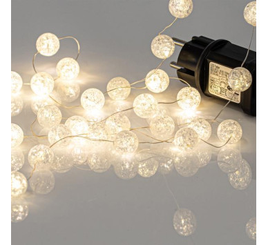 ΣΕΙΡΑ, 100 MINI LED, ΑΚΡΥΛΙΚΕΣ ΜΠΑΛΙΤΣΕΣ 2cm, 4.5V ΜΕΤΑΣΧΗΜΑΤΙΣΤΗ, ΑΣΗΜΙ ΧΑΛΚΙΝΟ ΚΑΛΩΔΙΟ, ΘΕΡΜΟ ΛΕΥΚΟ LED ΑΝΑ 5cm, ΠΡΟΕΚΤΑΣΗ ΠΑΡΟΧΗΣ 3m, IP44