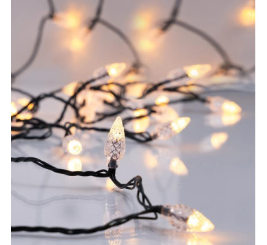ΣΕΙΡΑ, 100 LED 5mm, ΔΙΑΦΑΝΑ ΔΙΑΜΑΝΤΙΑ 3cm, 31V ΜΕΤΑΣΧΗΜΑΤΙΣΤΗ, ΣΤΑΘΕΡΟ, ΠΡΑΣΙΝΟ PVC ΚΑΛΩΔΙΟ, ΘΕΡΜΟ ΛΕΥΚΟ LED ΑΝΑ 10cm, ΠΡΟΕΚΤΑΣΗ ΠΑΡΟΧΗΣ 3m, IP44