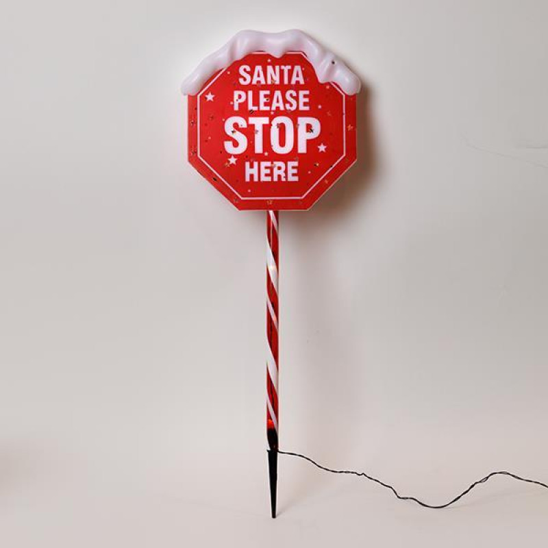 ΠΛΑΣΤΙΚΗ ΠΙΝΑΚΙΔΑ ΑΓΙΟΣ ΒΑΣΙΛΗΣ STOP 81cm, Φ31cm, ΗΛΙΑΚΟ ΣΥΛΛΕΚΤΗ ΜΕ ΑΙΣΘΗΤΗΡΑ ΦΩΤΟΣ, 34 ΘΕΡΜΑ ΛΕΥΚΑ LED, ΠΡΟΕΚΤΑΣΗ ΠΑΡΟΧΗΣ 1m, IP44