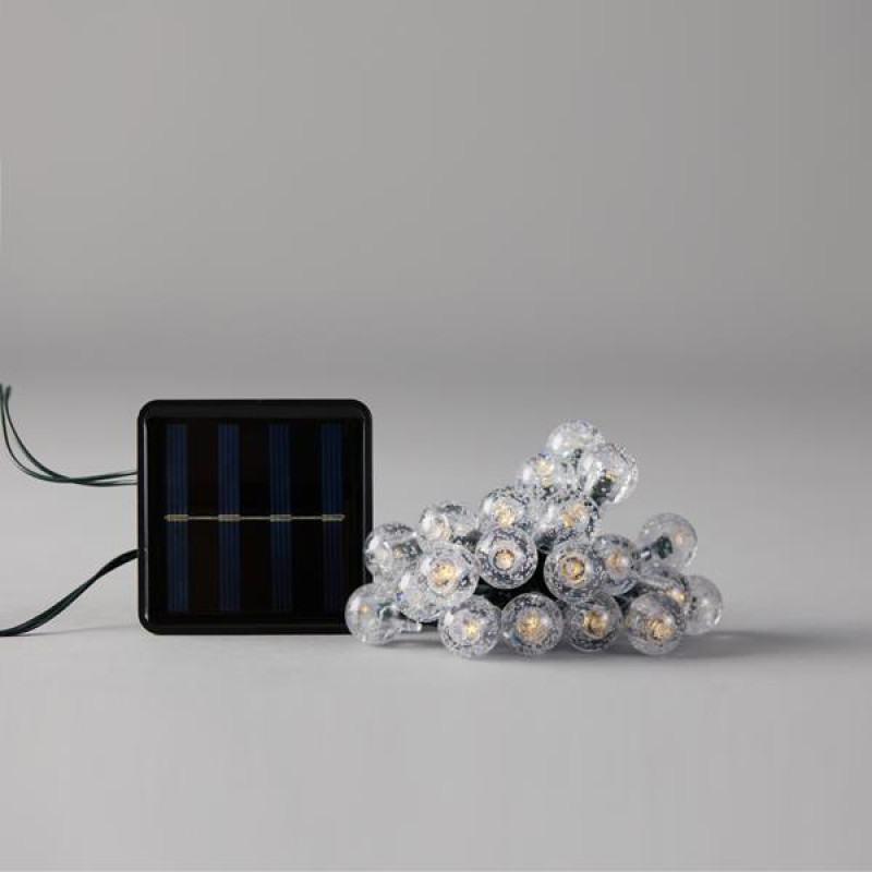 ΣΕΙΡΑ, 80 LED 5mm, ΑΚΡΥΛΙΚΕΣ ΜΠΑΛΕΣ 1.8cm, ΗΛΙΑΚΟ ΣΥΛΛΕΚΤΗ ΜΕ ΑΙΣΘΗΤΗΡΑ ΦΩΤΟΣ, 8 ΠΡΟΓΡΑΜΜΑTA, ΠΡΑΣΙΝΟ PVC ΚΑΛΩΔΙΟ, ΘΕΡΜΟ ΛΕΥΚΟ LED ΑΝΑ 10cm, ΠΡΟΕΚΤΑΣΗ ΠΑΡΟΧΗΣ 1m, ΙΡ44