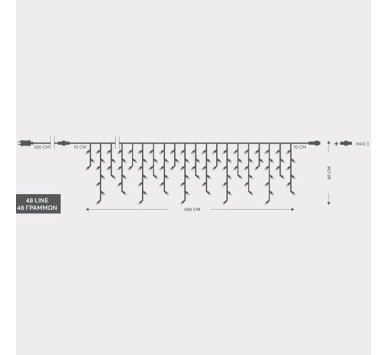 ΒΡΟΧΗ, 288 LED 3mm, 36V ΜΕΤΑΣΧΗΜΑΤΙΣΤΗ, 4 ΕΠΕΚΤΑΣΕΙΣ ΕΩΣ 3 ΣΕΤ, ΔΙΑΦΑΝΟ PVC ΚΑΛΩΔΙΟ, ΛΕΥΚΟ LED (H60 x W600cm, 5/7/5/7), ΠΡΟΕΚΤΑΣΗ ΠΑΡΟΧΗΣ 3m, ΙΡ44
