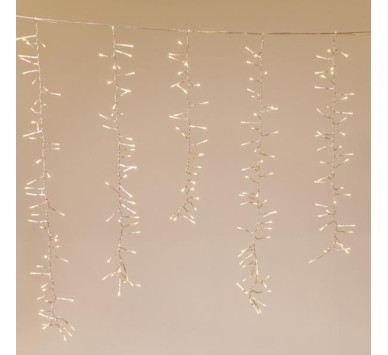 ΒΡΟΧΗ CLUSTER, 480 LED 3mm, 36V ΜΕΤΑΣΧΗΜΑΤΙΣΤΗ, 8 ΠΡΟΓΡΑΜΜΑΤΑ, 4 ΕΠΕΚΤΑΣΕΙΣ ΕΩΣ 3 ΣΕΤ, ΔΙΑΦΑΝΟ PVC ΚΑΛΩΔΙΟ, ΘΕΡΜΟ ΛΕΥΚΟ LED (H100 x W200cm, 30/40/50/50/40/30), ΠΡΟΕΚΤΑΣΗ ΠΑΡΟΧΗΣ 3m, IP44