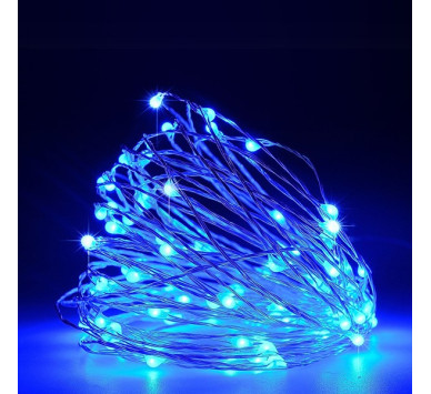 ΣΕΙΡΑ, 100 MINI LED, ΜΕΤΑΣΧΗΜΑΤΙΣΤΗ, ΣΤΑΘΕΡΟ, ΑΣΗΜΙ ΧΑΛΚΙΝΟ ΚΑΛΩΔΙΟ, ΜΠΛΕ LED ΑΝΑ 10cm, ΠΡΟΕΚΤΑΣΗ ΠΑΡΟΧΗΣ 5m, ΙΡ44