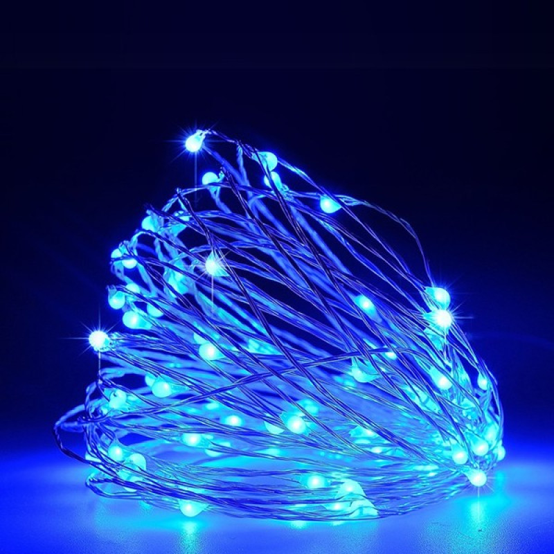 ΣΕΙΡΑ, 100 MINI LED, ΜΕΤΑΣΧΗΜΑΤΙΣΤΗ, ΣΤΑΘΕΡΟ, ΑΣΗΜΙ ΧΑΛΚΙΝΟ ΚΑΛΩΔΙΟ, ΜΠΛΕ LED ΑΝΑ 10cm, ΠΡΟΕΚΤΑΣΗ ΠΑΡΟΧΗΣ 5m, ΙΡ44