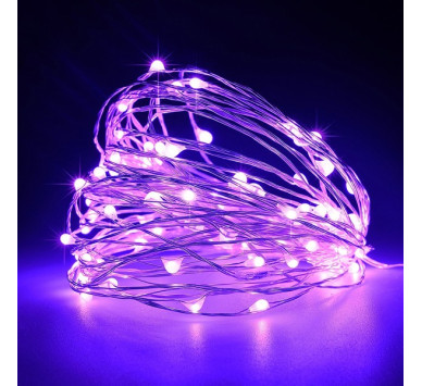 ΣΕΙΡΑ, 100 MINI LED, ΜΕΤΑΣΧΗΜΑΤΙΣΤΗ, ΣΤΑΘΕΡΟ, ΑΣΗΜΙ ΧΑΛΚΙΝΟ ΚΑΛΩΔΙΟ, ΜΩΒ LED ΑΝΑ 10cm, ΠΡΟΕΚΤΑΣΗ ΠΑΡΟΧΗΣ 5m, ΙΡ44