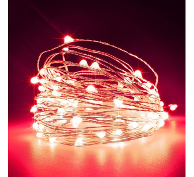 ΣΕΙΡΑ, 100 MINI LED, ΜΕΤΑΣΧΗΜΑΤΙΣΤΗ, ΣΤΑΘΕΡΟ, ΑΣΗΜΙ ΧΑΛΚΙΝΟ ΚΑΛΩΔΙΟ, ΚΟΚΚΙΝΟ LED ΑΝΑ 10cm, ΠΡΟΕΚΤΑΣΗ ΠΑΡΟΧΗΣ 5m, ΙΡ44