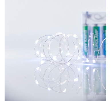 ΣΕΙΡΑ, 20 MINI LED, ΜΠΑΤΑΡΙΑΣ 2xΑΑ, TIMER, ΑΣΗΜΙ ΧΑΛΚΙΝΟ ΚΑΛΩΔΙΟ, ΛΕΥΚΟ LED ΑΝΑ 10cm, ΠΡΟΕΚΤΑΣΗ ΠΑΡΟΧΗΣ 10cm, IP20 (DISPLAY BOX 24τμχ)