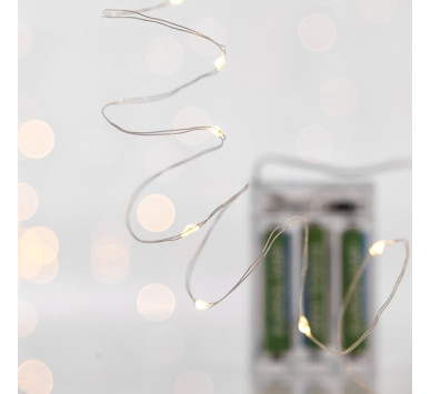 ΣΕΙΡΑ, 20 MINI LED, ΜΠΑΤΑΡΙΑΣ 3xAA, ΧΡΟΝΟΔΙΑΚΟΠΤΗ, ΑΣΗΜΙ ΧΑΛΚΙΝΟ ΚΑΛΩΔΙΟ, ΘΕΡΜΟ ΛΕΥΚΟ LED ANA 10cm, ΠΡΟΕΚΤΑΣΗ ΠΑΡΟΧΗΣ 10cm, IP20