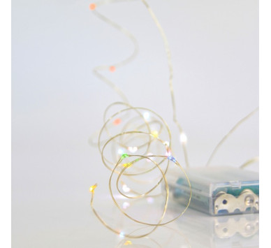 ΣΕΙΡΑ, 20 MINI LED, ΜΠΑΤΑΡΙΑΣ 3xAA, ΧΡΟΝΟΔΙΑΚΟΠΤΗ, ΑΣΗΜΙ ΧΑΛΚΙΝΟ ΚΑΛΩΔΙΟ, ΧΡΩΜΑΤΙΣΤΟ LED ANA 10cm, ΠΡΟΕΚΤΑΣΗ ΠΑΡΟΧΗΣ 10cm, IP20