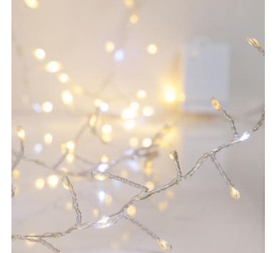 CLUSTER 2,5m, 300 MINI LED, ΜΕΤΑΣΧΗΜΑΤΙΣΤΗ, ΣΤΑΘΕΡΟ, ΑΣΗΜΙ ΧΑΛΚΙΝΟ ΚΑΛΩΔΙΟ, 100 ΘΕΡΜΟ ΛΕΥΚΟ LED, 100 ΛΕΥΚΟ LED ΜΕ ΠΡΟΓΡΑΜΜΑ SNOWFALL, ΠΡΟΕΚΤΑΣΗ ΠΑΡΟΧΗΣ 5m, IP44