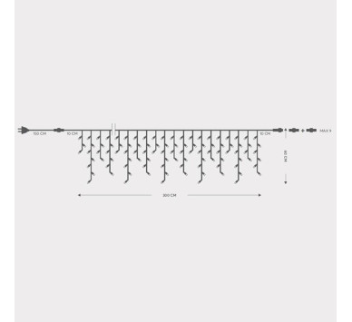 ΒΡΟΧΗ, 144 LED 5mm, 230V, 3 ΕΠΕΚΤΑΣΕΙΣ ΕΩΣ 8 ΣΕΤ, ΠΡΑΣΙΝΟ ΚΑΟΥΤΣΟΥΚ ΚΑΛΩΔΙΟ, ΛΕΥΚΟ LED (H60 x L300cm, 5/7/5/7), ΠΡΟΕΚΤΑΣΗ ΠΑΡΟΧΗΣ 1.5m, ΙΡ65
