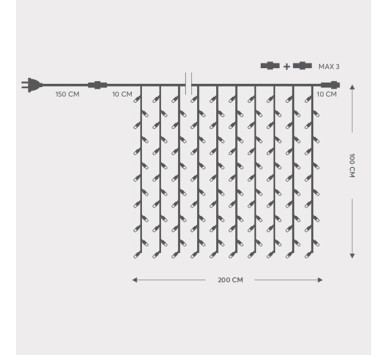 ΚΟΥΡΤΙΝΑ, 200 LED 5mm, 230V, 3 ΕΠΕΚΤΑΣΕΙΣ ΕΩΣ 5 ΣΕΤ, ΠΡΑΣΙΝΟ ΚΑΟΥΤΣΟΥΚ ΚΑΛΩΔΙΟ, ΛΕΥΚΟ LED (H100 x W200cm, 20 LINES x 10 LED), ΠΡΟΕΚΤΑΣΗ ΠΑΡΟΧΗΣ 1.5m, ΙΡ65