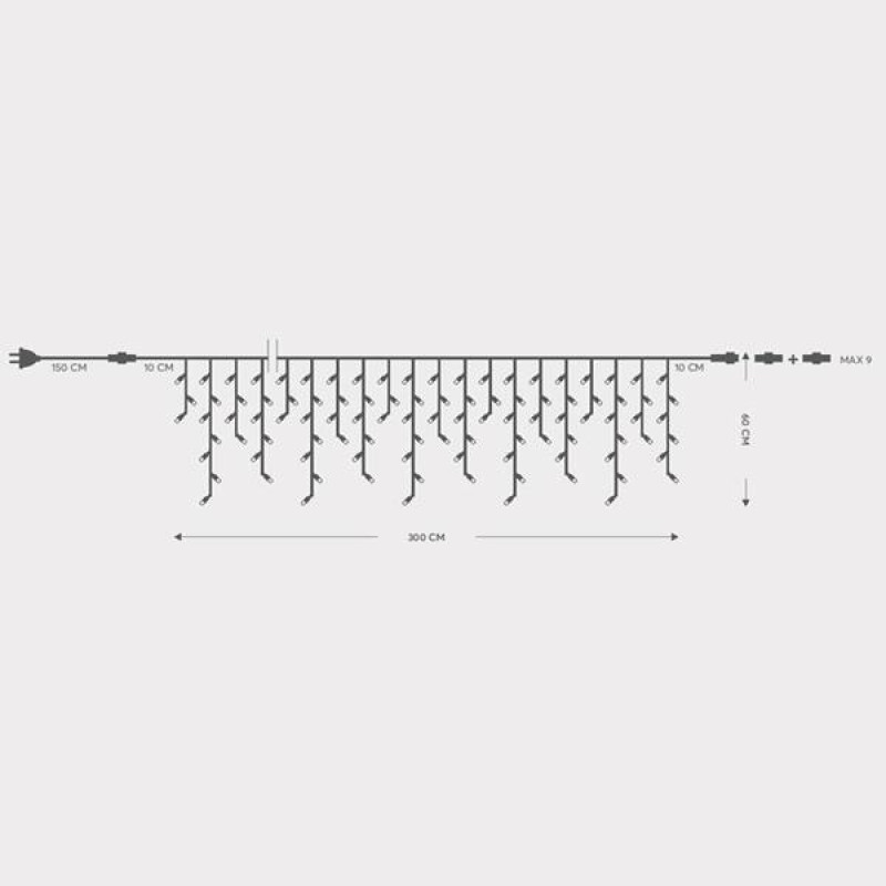 ΒΡΟΧΗ, 144 LED 5mm ΜΕ ΚΑΛΥΜΜΑ, 230V, 3 ΕΠΕΚΤΑΣΕΙΣ ΕΩΣ 8 SET, ΠΡΑΣΙΝΟ ΚΑΟΥΤΣΟΥΚ ΚΑΛΩΔΙΟ, ΛΕΥΚΟ LED (H60 x W300cm, 5/7/5/7), ΠΡΟΕΚΤΑΣΗ ΠΑΡΟΧΗΣ 1.5m, ΙΡ65
