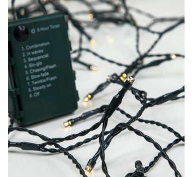 ΣΕΙΡΑ, 96 LED 5mm, ΜΠΑΤΑΡΙΑΣ 3xAA, 8 ΠΡΟΓΡΑΜΜΑΤΑ, ΧΡΟΝΟΔΙΑΚΟΠΤΗΣ, ΠΡΑΣΙΝΟ PVC ΚΑΛΩΔΙΟ, ΘΕΡΜΟ ΛΕΥΚΟ LED ANA 10cm, ΠΡΟΕΚΤΑΣΗ ΠΑΡΟΧΗΣ 1m, ΙΡ44