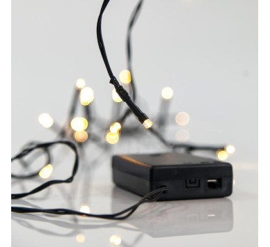 ΣΕΙΡΑ, 20 LED 5mm, ΜΠΑΤΑΡΙΑΣ 3xAA, ΠΡΑΣΙΝΟ PVC ΚΑΛΩΔΙΟ, ΘΕΡΜΟ ΛΕΥΚΟ LED ΑΝΑ 10cm, ΠΡΟΕΚΤΑΣΗ ΠΑΡΟΧΗΣ 50cm, IP20