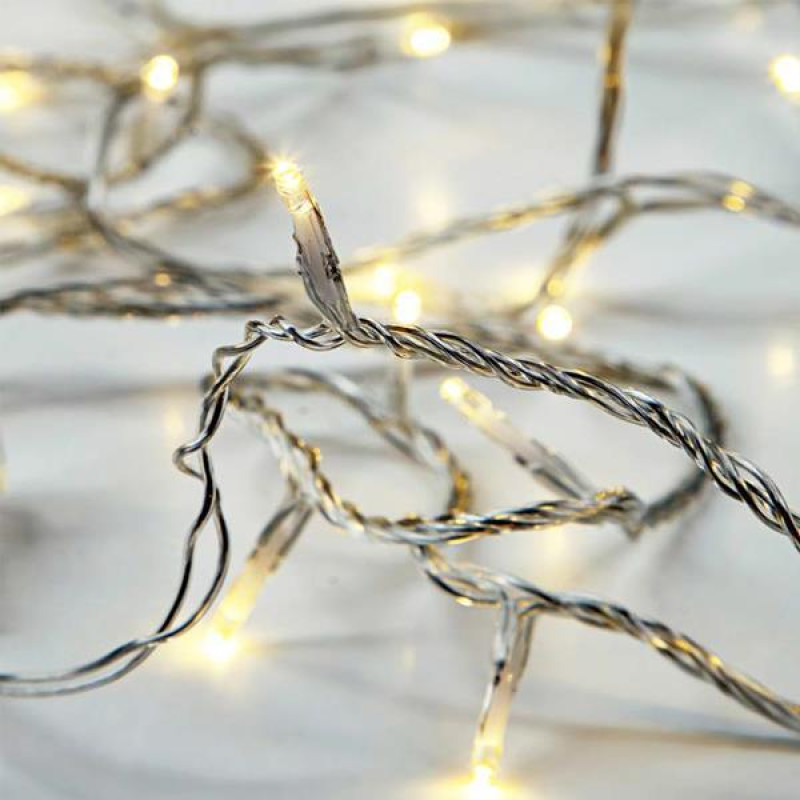 ΣΕΙΡΑ, 50 LED 5mm, ΜΠΑΤΑΡΙΑΣ 3xAA, ΔΙΑΦΑΝΟ PVC ΚΑΛΩΔΙΟ, ΘΕΡΜΟ ΛΕΥΚΟ LED ΑΝΑ 10cm, ΠΡΟΕΚΤΑΣΗ ΠΑΡΟΧΗΣ 50cm, IP20