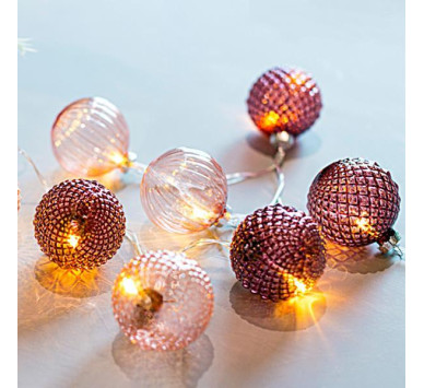 ΣΕΙΡΑ, 10 LED 5mm, ΡΟΖ ΓΥΑΛΙΝΕΣ ΜΠΑΛΕΣ 6cm, ΜΠΑΤΑΡΙΑΣ 3xAA, ΔΙΑΦΑΝΟ PVC ΚΑΛΩΔΙΟ, ΘΕΡΜΟ ΛΕΥΚΟ LED ΑΝΑ 15cm, ΠΡΟΕΚΤΑΣΗ ΠΑΡΟΧΗΣ 50cm, IP20