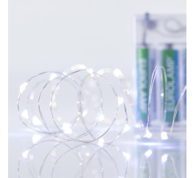 ΣΕΙΡΑ, 20 MINI LED, ΜΠΑΤΑΡΙΑΣ 3xAA, ΑΣΗΜΙ ΧΑΛΚΙΝΟ ΚΑΛΩΔΙΟ, ΛΕΥΚΟ LED ΑΝΑ 10cm, ΠΡΟΕΚΤΑΣΗ ΠΑΡΟΧΗΣ 10cm, IP20