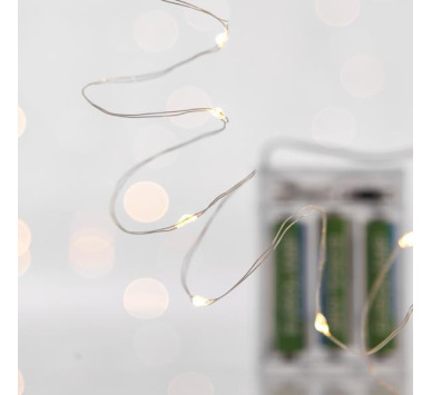 ΣΕΙΡΑ, 20 MINI LED, ΜΠΑΤΑΡΙΑΣ 3xAA, ΑΣΗΜΙ ΧΑΛΚΙΝΟ ΚΑΛΩΔΙΟ, ΘΕΡΜΟ ΛΕΥΚΟ LED ΑΝΑ 10cm, ΠΡΟΕΚΤΑΣΗ ΠΑΡΟΧΗΣ 10cm, IP20