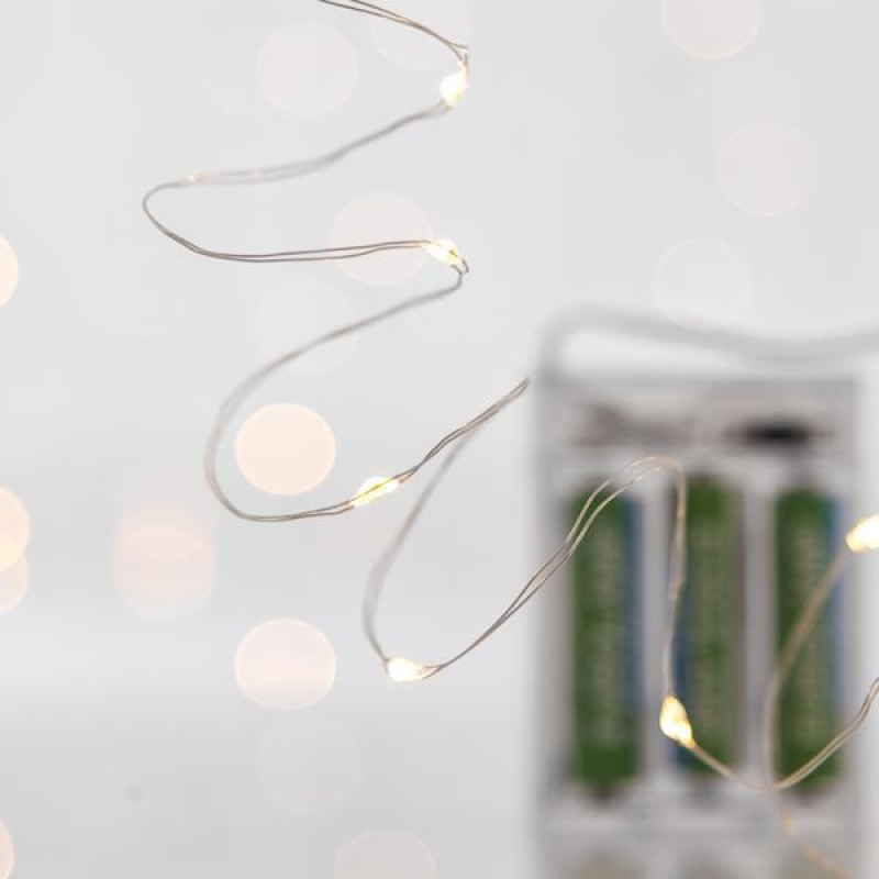 ΣΕΙΡΑ, 20 MINI LED, ΜΠΑΤΑΡΙΑΣ 3xAA, ΑΣΗΜΙ ΧΑΛΚΙΝΟ ΚΑΛΩΔΙΟ, ΘΕΡΜΟ ΛΕΥΚΟ LED ΑΝΑ 10cm, ΠΡΟΕΚΤΑΣΗ ΠΑΡΟΧΗΣ 10cm, IP20