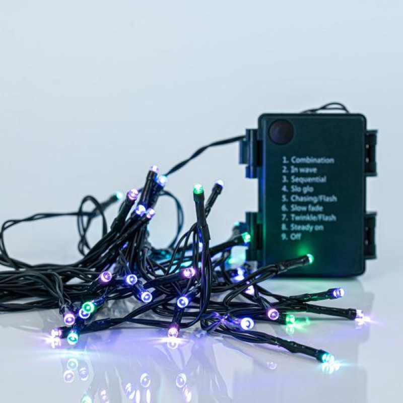ΣΕΙΡΑ, 48 LED 3mm, ΜΠΑΤΑΡΙΑΣ 3xAA, 8 ΠΡΟΓΡΑΜΜΑΤΑ & ΜΝΗΜΗ, TIMER, ΠΡΑΣΙΝΟ PVC ΚΑΛΩΔΙΟ, OPAL ΧΡΩΜΑΤΙΣΤΟ LED ΑΝΑ 7.5cm, ΠΡΟΕΚΤΑΣΗ ΠΑΡΟΧΗΣ 50cm, IP44