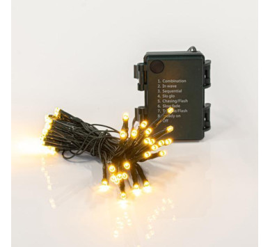 ΣΕΙΡΑ, 48 LED 3mm, ΜΠΑΤΑΡΙΑΣ 3xAA, 8 ΠΡΟΓΡΑΜΜΑΤΑ & ΜΝΗΜΗ, TIMER, ΠΡΑΣΙΝΟ PVC ΚΑΛΩΔΙΟ, ΘΕΡΜΟ ΛΕΥΚΟ LED ΑΝΑ 7.5cm, ΠΡΟΕΚΤΑΣΗ ΠΑΡΟΧΗΣ 50cm, IP44