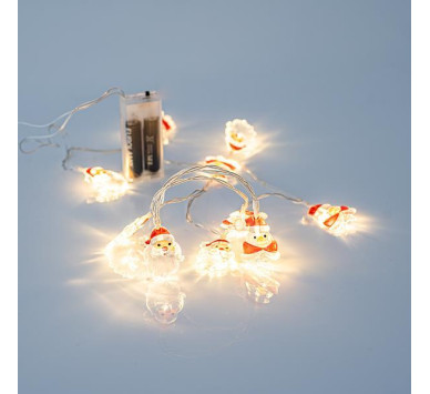 ΣΕΙΡΑ, 10 LED 5mm, ΑΚΡΥΛΙΚΟΥΣ ΑΓΙΟ ΒΑΣΙΛΙΔΕΣ & ΠΙΓΚΟΥΙΝΟΥΣ, ΜΠΑΤΑΡΙΑΣ 2xAA, ΔΙΑΦΑΝΟ PVC ΚΑΛΩΔΙΟ, ΘΕΡΜΟ ΛΕΥΚΟ LED ANA 10cm, ΠΡΟΕΚΤΑΣΗ ΠΑΡΟΧΗΣ 50cm, IP20