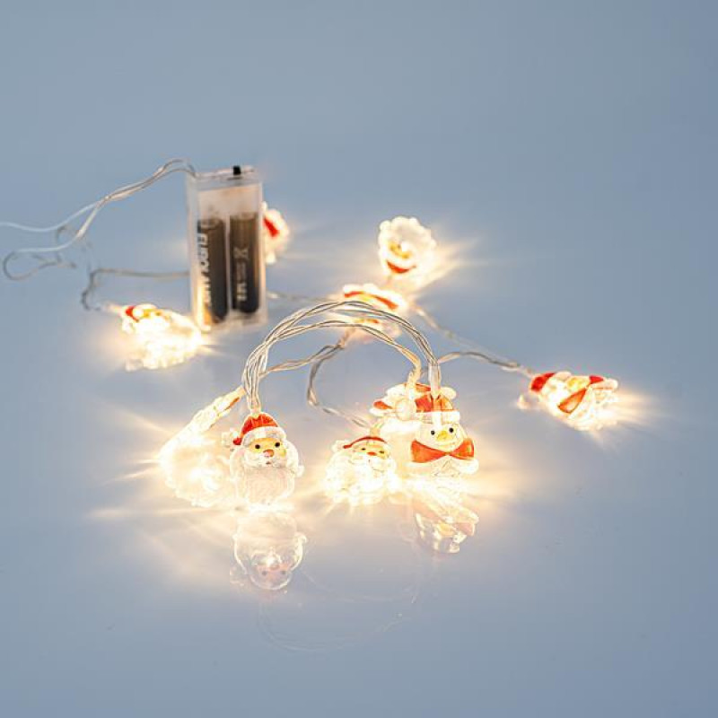 ΣΕΙΡΑ, 10 LED 5mm, ΑΚΡΥΛΙΚΟΥΣ ΑΓΙΟ ΒΑΣΙΛΙΔΕΣ & ΠΙΓΚΟΥΙΝΟΥΣ, ΜΠΑΤΑΡΙΑΣ 2xAA, ΔΙΑΦΑΝΟ PVC ΚΑΛΩΔΙΟ, ΘΕΡΜΟ ΛΕΥΚΟ LED ANA 10cm, ΠΡΟΕΚΤΑΣΗ ΠΑΡΟΧΗΣ 50cm, IP20